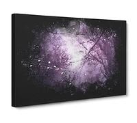 Purple Sky Behind The Winter Trees Paint Splash Canvas Print | Gallery Wrapped 30mm Frame Wall Art | 24x16 inches | Ready to Hang | Modern Landscape Picture | Living Room Bedroom Lounge Office