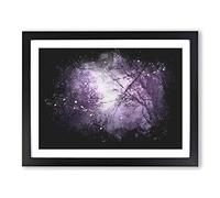 Purple Sky Behind The Winter Trees Paint Splash Modern Art Framed Print | A3 Black Framed Wall Art | Ready to Hang | Modern Floral Picture | Living Room Bedroom Lounge Office