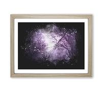 Purple Sky Behind The Winter Trees Paint Splash Modern Art Framed Wall Art Print, Ready to Hang Picture for Living Room Bedroom Home Office Décor, Oak A4 (34 x 25 cm)