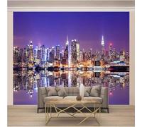 Purple Sky City Building Reflection 3D Wallpaper Textured Silk Easy Install Living Room Sofa Bedroom Dining Room Home Decoration Wall-250cm×170cm