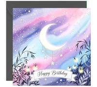 Purple Sky & Moon Birthday Card - Beautiful Womens Birthday Card Crescent Moon Space Constellation