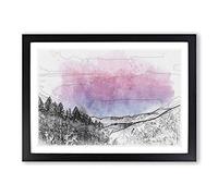 Purple Sky Over The Mountains in Abstract Framed Print | A2 Black Framed Wall Art | Ready to Hang | Abstract Landscape Picture | Living Room Bedroom Lounge Office