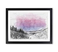 Purple Sky Over The Mountains In Abstract Modern Art Framed Print | A2 Black Framed Wall Art | Ready to Hang | Abstract Landscape Picture | Living Room Bedroom Lounge Office