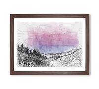 Purple Sky Over The Mountains In Abstract Modern Art Framed Print | A3 Walnut Framed Wall Art | Ready to Hang | Abstract Landscape Picture | Living Room Bedroom Lounge Office