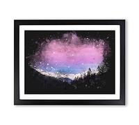 Purple Sky Over The Mountains Paint Splash Modern Art Framed Print | A3 Black Framed Wall Art | Ready to Hang | Modern Landscape Picture | Living Room Bedroom Lounge Office