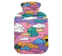 Purple Sky Sun Cloud Moon Cartoon Cute hot Water Bottle with Soft Cover, 2Lhot compresses for The Body for Pain Relief,Period Cramps,Bolsa para cólicos menstruales