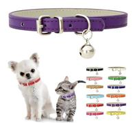 Purple Small Dog Collar With Bell, Pu Leather Cat Collar With Bell Soft Dog Collars For Small Dogs Adjustable Buckle For Tiny Teacup XXS Extra Small Female Girls Kitten Puppy Pets Like Chihuahua, S