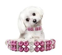 Purple Small Girl Dog Collar,Fancy Crystal Bling Pearl Dog Collars,Beaded Dog Collar Jewelry Diamond Puppy Collar Pet for XXS Xs Small Medium Dogs, S