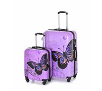 (Purple , Small) Hampton & Stewart Butterfly Hard Shell Suitcase