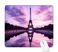Purple Small Mouse Mat 10.24×8.27×0.12 inch,2026 New Year Gaming Mousepad Eiffel Tower Mini Desk Pad with Non-Slip Base and Stitched Edge,for Wireless Mouse,Laptop,Office Home,Gift for Men/Woman D-432