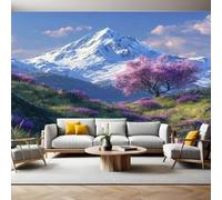 Purple Small Tree Wall Mural 250 x 180 cm Natural Snow Mountain Landscape Non-Woven Art Print Wallpaper Mural for Walls Living Room Bedroom TV Background Boys Girls Kids Rooms Decoration