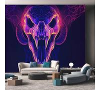 Purple Snake Skull Wallpaper, Gothic Neon Serpent Wallpaper for Living Room, Bedroom, Non-Woven Decor Wall Paper, Photo Mural Dining Room, Hallway, Lounge, 250 x 175 cm Qii183