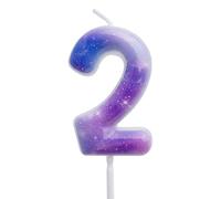 Purple Space Galaxy Birthday Candles Galaxy Themed 2nd Birthday Number Candle Cake Toppers for Girls Boys Kids Starry Night Sky Themed Party Decorations Supplies, Number 2