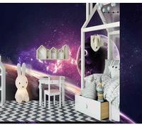 Purple Space Planets Stars Universe 3D Wallpaper Textured Silk Easy Install Living Room Sofa Bedroom Dining Room Home Decoration Wall-350cm×256cm