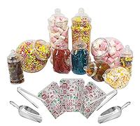 Purple Square 10 Mixed Jar Retro Pick & Mix Victorian Sweet Shop Candy Buffet Kit Party Pack with Scoops, Tongs & Bags - Christmas Icons Bags