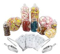Purple Square 10 Mixed Jar Retro Pick & Mix Victorian Sweet Shop Candy Buffet Kit Party Pack with Scoops, Tongs & Bags - Silver Snowflake Bags