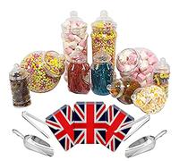 Purple Square 10 Mixed Jar Retro Pick & Mix Victorian Sweet Shop Candy Buffet Kit Party Pack with Scoops, Tongs & Bags - Union Jack Bags