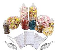 Purple Square 10 Mixed Jar Retro Pick & Mix Victorian Sweet Shop Candy Buffet Kit Party Pack with Scoops, Tongs & Bags - Gold Stars Bags