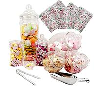 Purple Square 6 Jar Retro Pick & Mix Victorian Sweet Shop Candy Buffet Kit Party Pack with Scoop, Tongs & Bags - Christmas Icons (Red & Green)