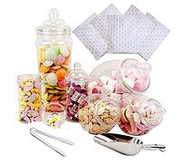 Purple Square 6 Jar Retro Pick & Mix Victorian Sweet Shop Candy Buffet Kit Party Pack with Scoop, Tongs & Bags - Gold Stars