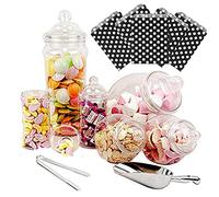 Purple Square 6 Jar Retro Pick & Mix Victorian Sweet Shop Candy Buffet Kit Party Pack with Tongs & Bags - Black Polka