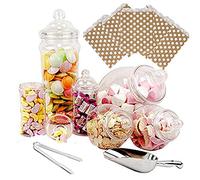 Purple Square 6 Jar Retro Pick & Mix Victorian Sweet Shop Candy Buffet Kit Party Pack with Tongs & Bags - Gold Polka