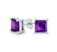 Purple Square Cubic Zirconia Brilliant Princess Cut AAA CZ Stud Earrings .925 Sterling Silver Simulated Amethyst
