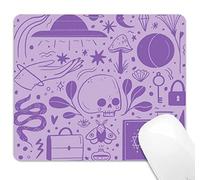 Purple Square Mouse Pad, Goth Mysterious Elements Mouse Pad, Skull Hippie Mousepad for Kids Girls, Anti-Slip Rubber Mousepad for Computer & Laptop, 11.8" x 9.8"