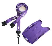 Purple Staff Lanyard with Double-Sided ID Card Holder with Dual Orientation for Portrait or Landscape Staff Card (Pack of 10) from PCL Media ltd