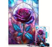 Purple Stained Glass Rose Jigsaw Puzzles for Adults 1000 Piece Mind Puzzle Slow Enjoy Image Assembly Perfect Present (38x52cm)