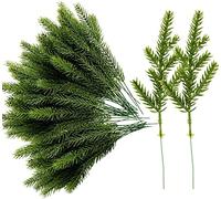 Purple Star 100 Packs Artificial Plants Pine Needles Branches Garland, 6.7x2.0 Inch Fake Green Plants Pine Needles-Greenery Picks for DIY Christmas Garland Home Garden Decoration