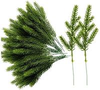 Purple Star 60 PCS Artificial Plants Pine Needles Branches Garland- 6.7x2.2 Inch Fake Green Plants Pine Needles-Greenery Picks for DIY Christmas Garland Home Garden Decoration
