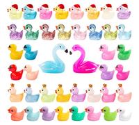 Purple Star Mini Ducks 50 Pack Tiny Ducks Plastic Duck Little Small Resin Duck Mini Resin Animals Figures Miniature Flamingos Fairy Garden Accessories Micro Trinkets Statue Valentines Gifts Blue