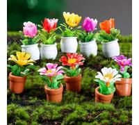 Purple Star Miniatures Flowers 10 Pack Fairy Garden Accessories Kits Mini Dolls House Plants Tiny Plastic Flowers Little Ornaments Car Cake Terrarium Decorations Gifts Colorful