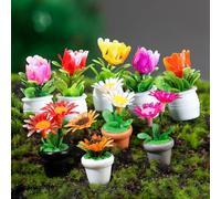 Purple Star Miniatures Flowers 9 Pack Fairy Garden Accessories Kits Mini Dolls House Plants Tiny Plastic Flowers Little Ornaments Dashboard Car Cake Terrarium Decorations Gifts White