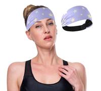 Purple Star Pattern Wide Headbands for Women Non Slip Soft Elastic Hair Bands Yoga Running Sports Workout Gym Head Wraps, African Turbans Bandana