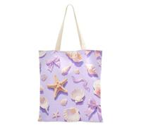 Purple Starfish Shells Canvas Tote Bag with handles Bulk Tote Bags Canvas beach bag for Travelling Bolsa de lona