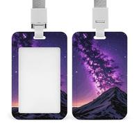 Purple Starry Badge Holder with Lanyard - Waterproof Hard Plastic ID Card Holder Professional Name Tag Vertical ID Card Name Badge for Office Nurse Doctor Teacher