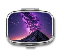 Purple Starry Pill Box 2 Compartment - Small Metal Medicine Organizer Portable Pill Case for Purse Pocket Travel Vitamin Organizer for Men Women, BPA-Free