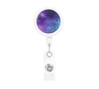 Purple Starry Sky Badge Reel Retractable Badge Holder with Keychain Funny ID Clips for Badges Lightweight Plastic Name Card Holders for Nurses Office Teacher