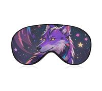 Purple Starry Sky Galactic Wolf Sleep Mask with Adjustable Strap, Breathable Sleep Masks for Women Men, Soft Eye Mask for Side Sleepers, Travel, Office Nap, Airplane & Blocking Light