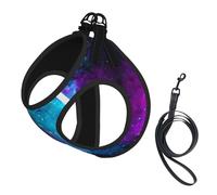Purple Starry Sky print Dog Harness and Leash Set, Reflective Adjustable Puppy Vest for Small Medium Large Dogs, Cats