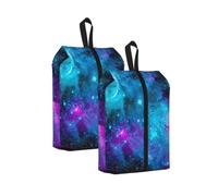 Purple Starry Sky Print Trainer Bag Portable Boot Bag with Zipper Closure Storage Pouch for Travel Home-2pcs