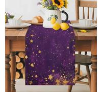 Purple Starry Sky Table Runner 13x60 Inches Long Galaxy Star Cotton Linen Table Runner Burlap Style for Dinner Table Party Decor Tabletop Decorations