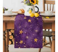 Purple Starry Sky Table Runner 13x90 Inches Long Star Galaxy Cotton Linen Table Runner Burlap Style for Dinner Table Party Decor Tabletop Decorations