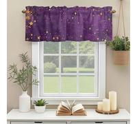 Purple Starry Sky Valances for Windows, Galaxy Star Rod Pocket Valance Short Window Treatments Curtains for Kitchen Bathroom Bedroom Decor, 56 x 16 Inches