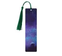 Purple Starry Sky Wooden Bookmarks 5 Pcs,Handmade Double-Sided Printed Book Marks Page Markers with Dark Green Tassels Book Accessories Gift for Book Lovers Women Men