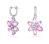 Swarovski Gema drop earrings, Mixed cuts, Flower, Pink, Rhodium plated