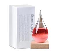 Purple Storm Glass Weather Forecaster, Small Teardrop Shape Weather Forecast Bottle with Wooden Base, Storm Glass Weather Station, Father's Day Gifts, High-Grade Home and Office Decoration (pink)