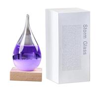 Purple Storm Glass Weather Forecaster, Small Teardrop Shape Weather Forecast Bottle with Wooden Base, Storm Glass Weather Station, Father's Day Gifts, High-Grade Home and Office Decoration (purple)